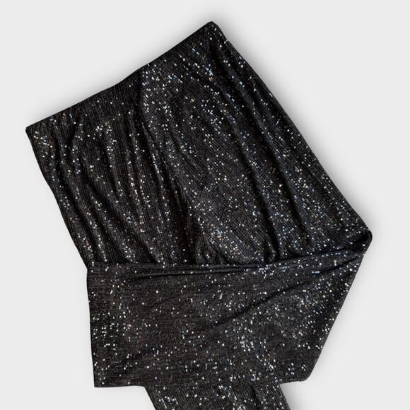 H AND M  NEW BLACK SEQUIN STRAIGHT LEG PANTS LARGE RECYCLED MATERIALS PARTY - Picture 2 of 7